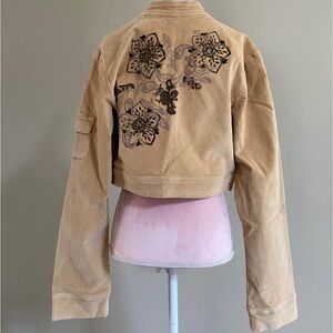 Suede Embroidered Cropped Jacket - Tan
